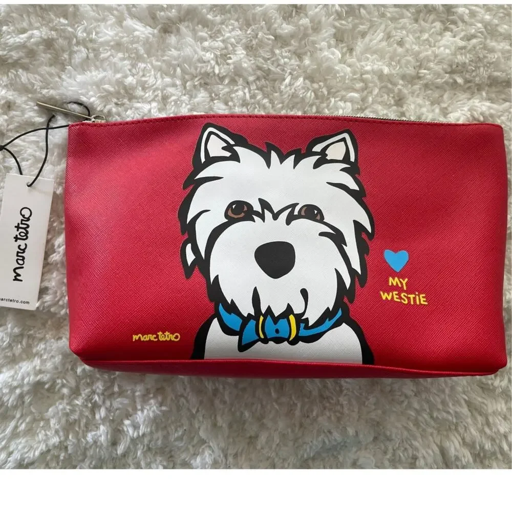 Marc Tetro My Westie Cosmetic Makeup Bag Dog Puppy Red Pouch  NEW Lightweight